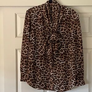 ANN TAYLOR FACTORY XL ANIMAL PRINT BLOUSE WITH TIE